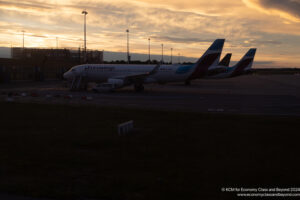 a plane parked on a runway