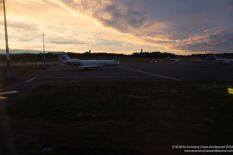 a plane on the runway