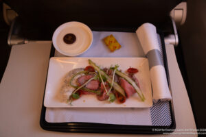 a plate of food on a tray