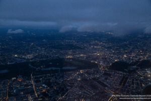 aerial view of a city at night