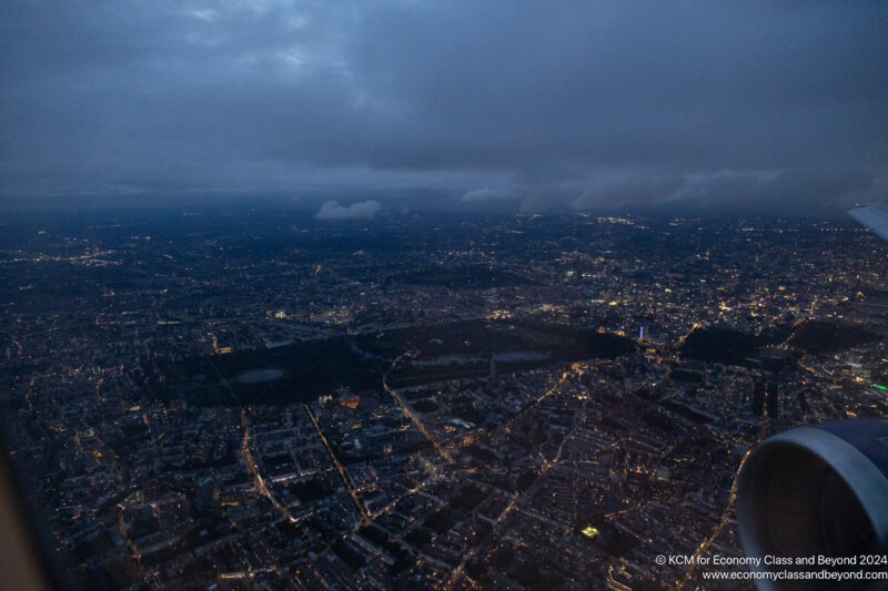 an aerial view of a city at night