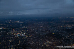 aerial view of a city at night