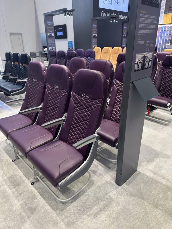 a row of purple chairs