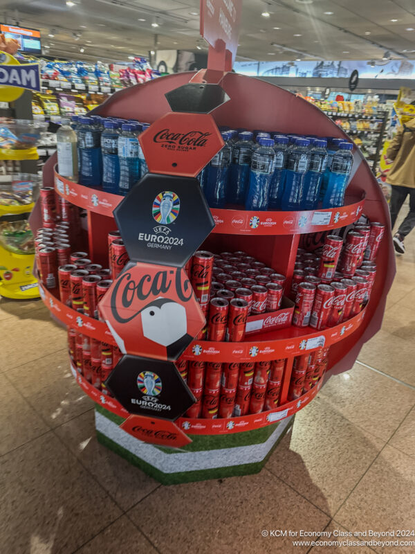 a display of soda and soft drinks