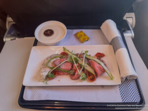 a plate of food on a tray