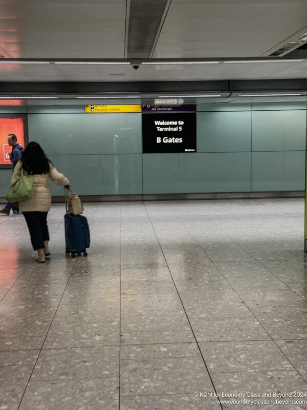 a woman pulling luggage in an airport