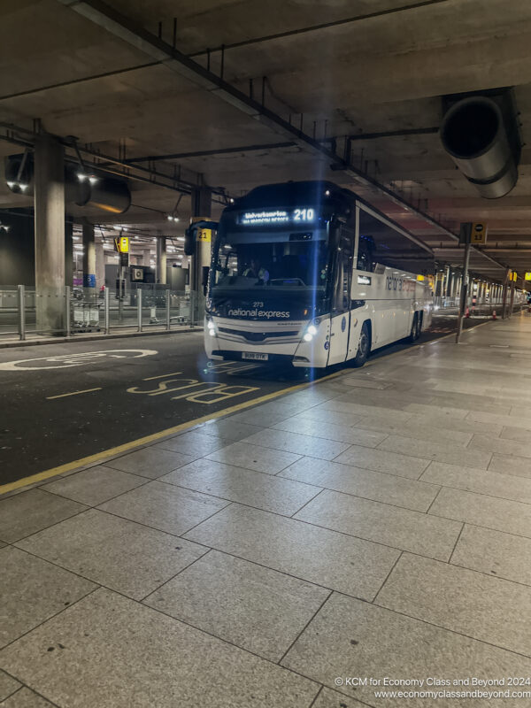 a bus parked in a parking garage