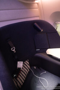 a seat with a seat belt and a pillow