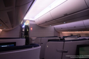 an airplane with seats and a light