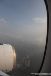 a view of a city from an airplane window