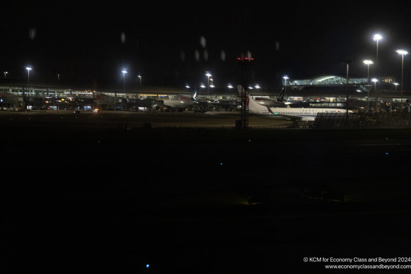 an airplane at night