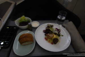 a plate of food on a tray