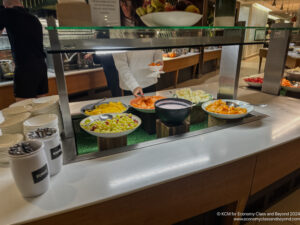 a buffet with food on the counter