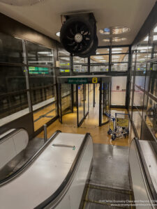 an escalator in a building