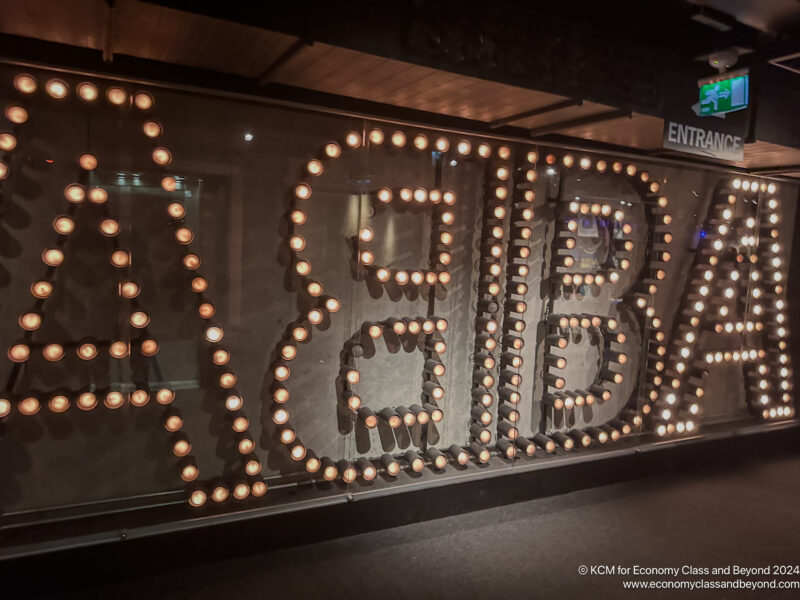 a sign with lights on it