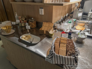 a counter with food items on it