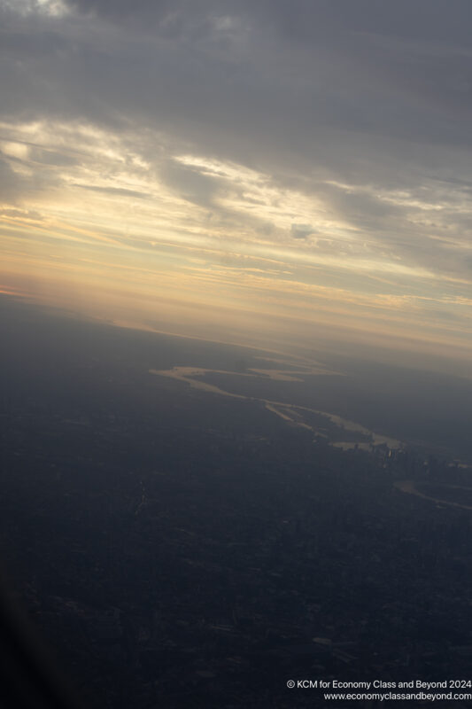 a view of a city from an airplane