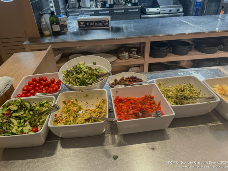 a group of bowls of food