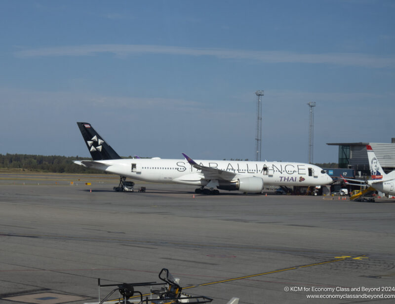 Thai Airways Airbus A350-900 at Stockholm Arlanda Airport in Star Alliance livery - image, Economy Class and Beyond. 