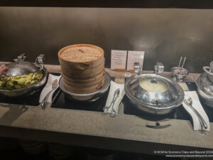 a buffet table with food on it