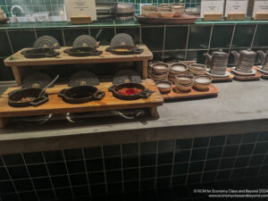 a counter with bowls and bowls on it