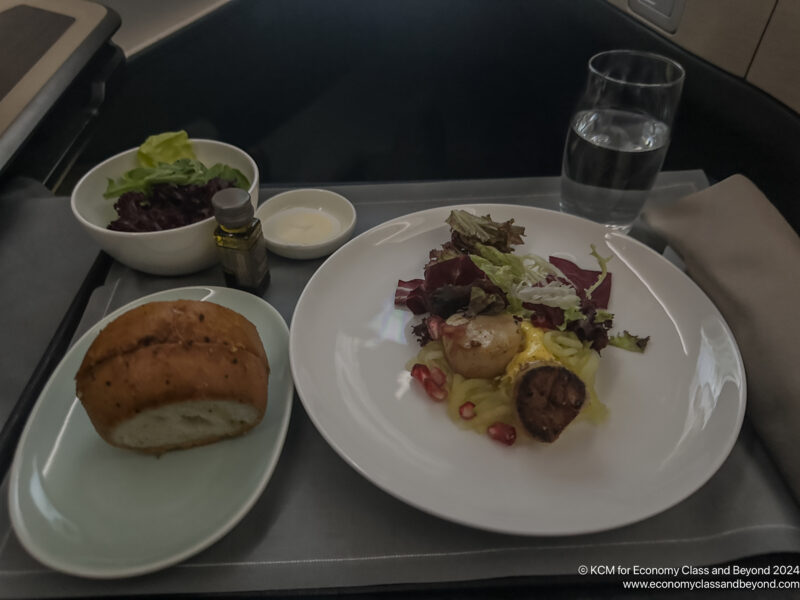 a plate of food on a tray