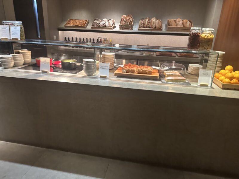 a counter with food on it