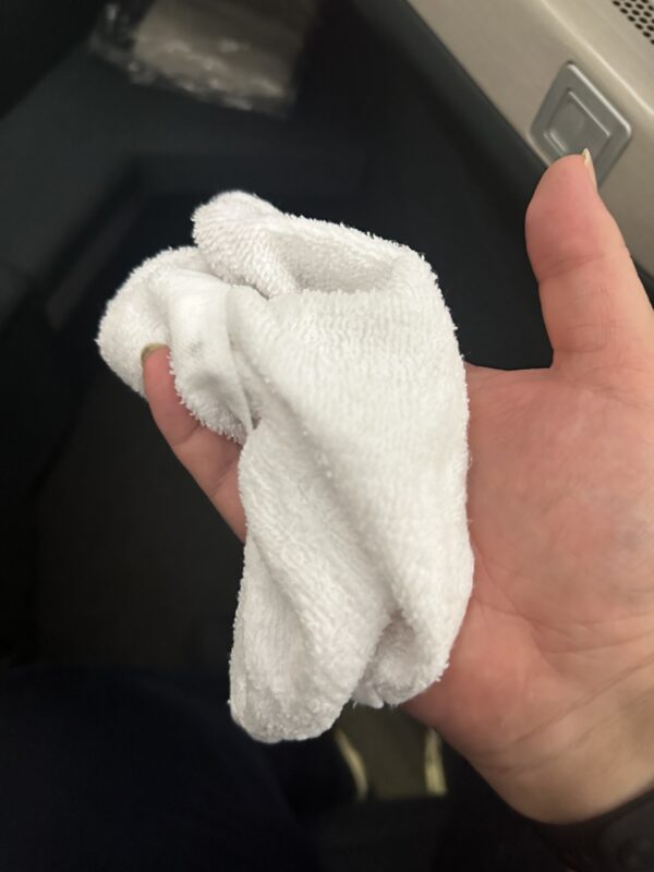 a hand holding a white towel