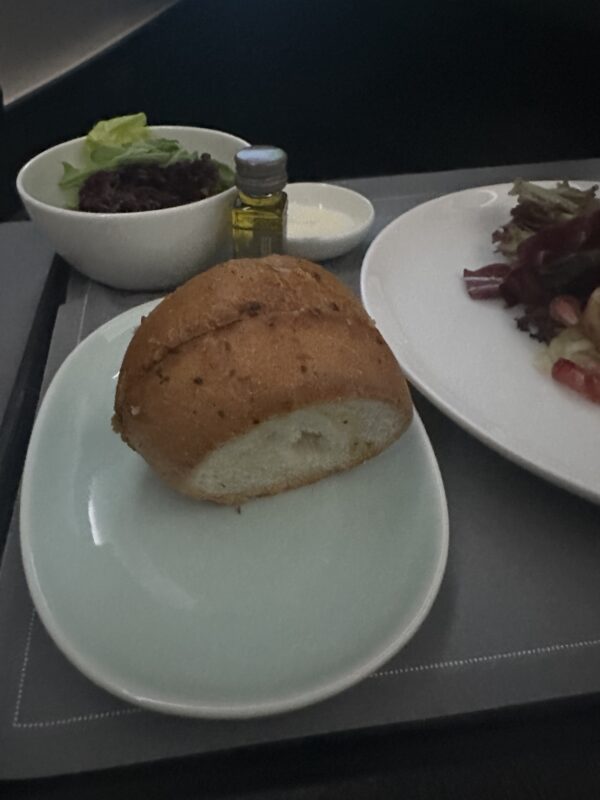 a plate of food on a tray