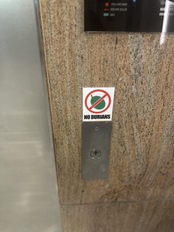 a sign on a elevator