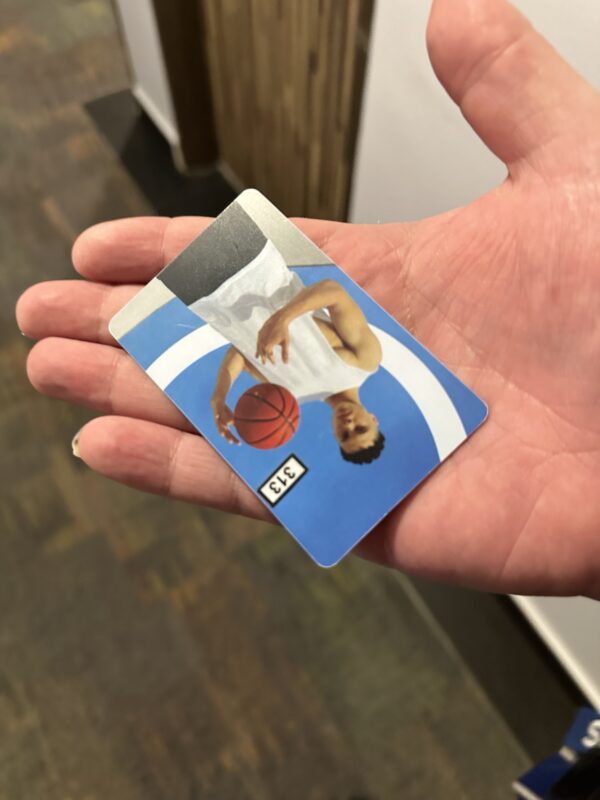 a person holding a card