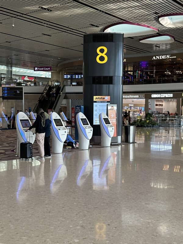 people standing in a large airport