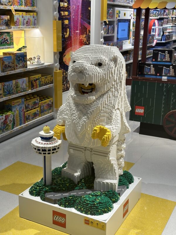 a statue of a lion made of legos