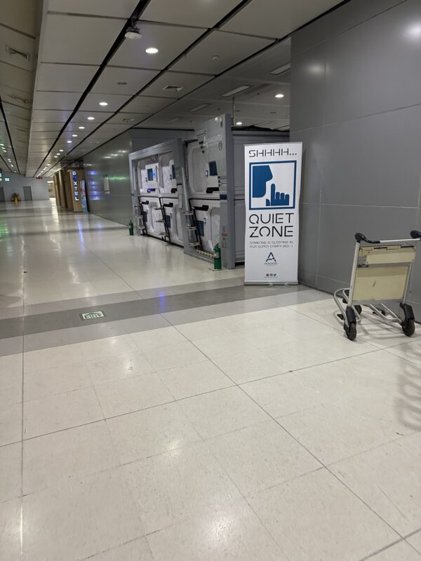 a luggage cart in a hallway