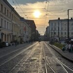 a train tracks on a street