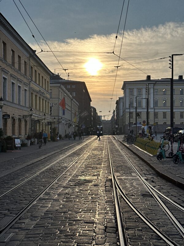 a train tracks on a street