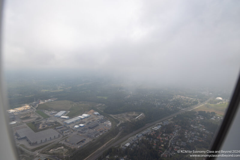 aerial view of a city and a road