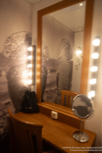 a mirror with lights on the wall