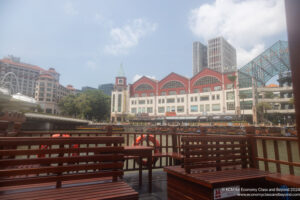 a group of benches in front of a building