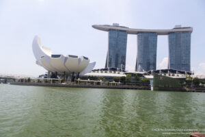 a water next to Marina Bay Sands