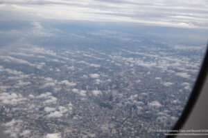 aerial view of a city with clouds