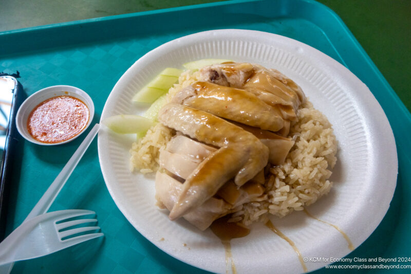 a plate of food on a tray