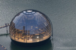 a round building in the water