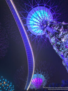 a tall tree with a curved structure in the middle