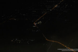 an aerial view of a city at night