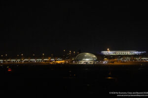 a large building at night
