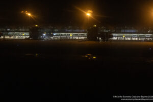 a building at night with lights