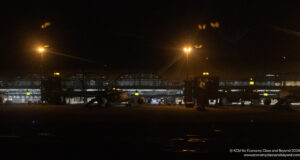 an airplane at night