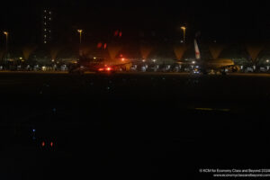 a group of airplanes at night