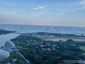 a aerial view of a city and water